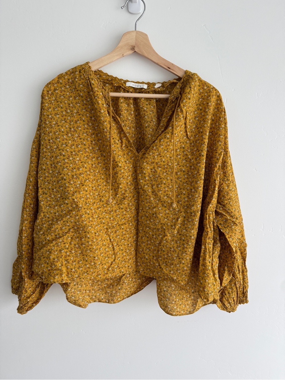 Doen Mustard Floral Peasant Blouse